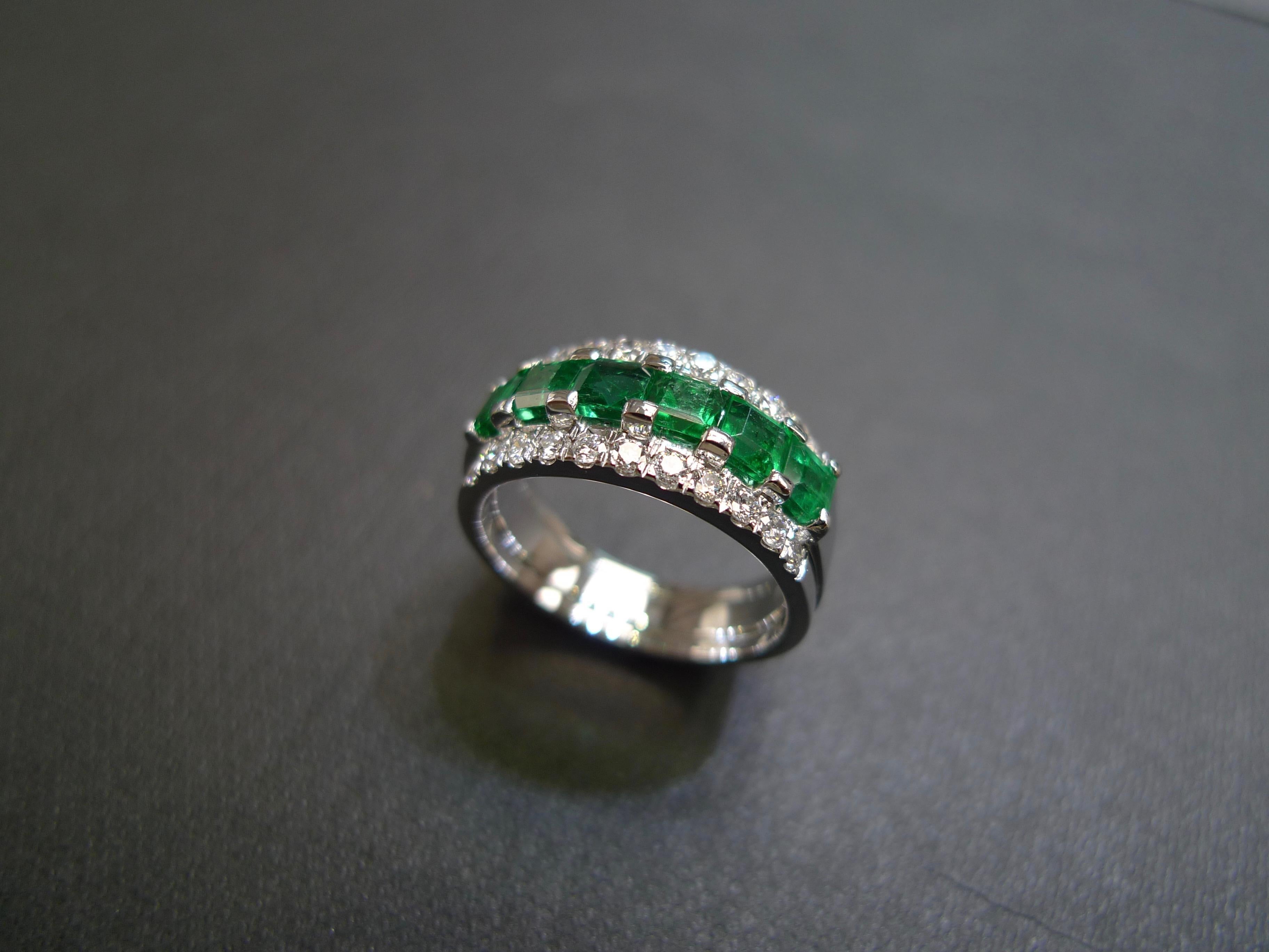 For Sale:  Three-Rows Square Cut Emerald and Round Brilliant Cut Diamond Wedding Ring 12