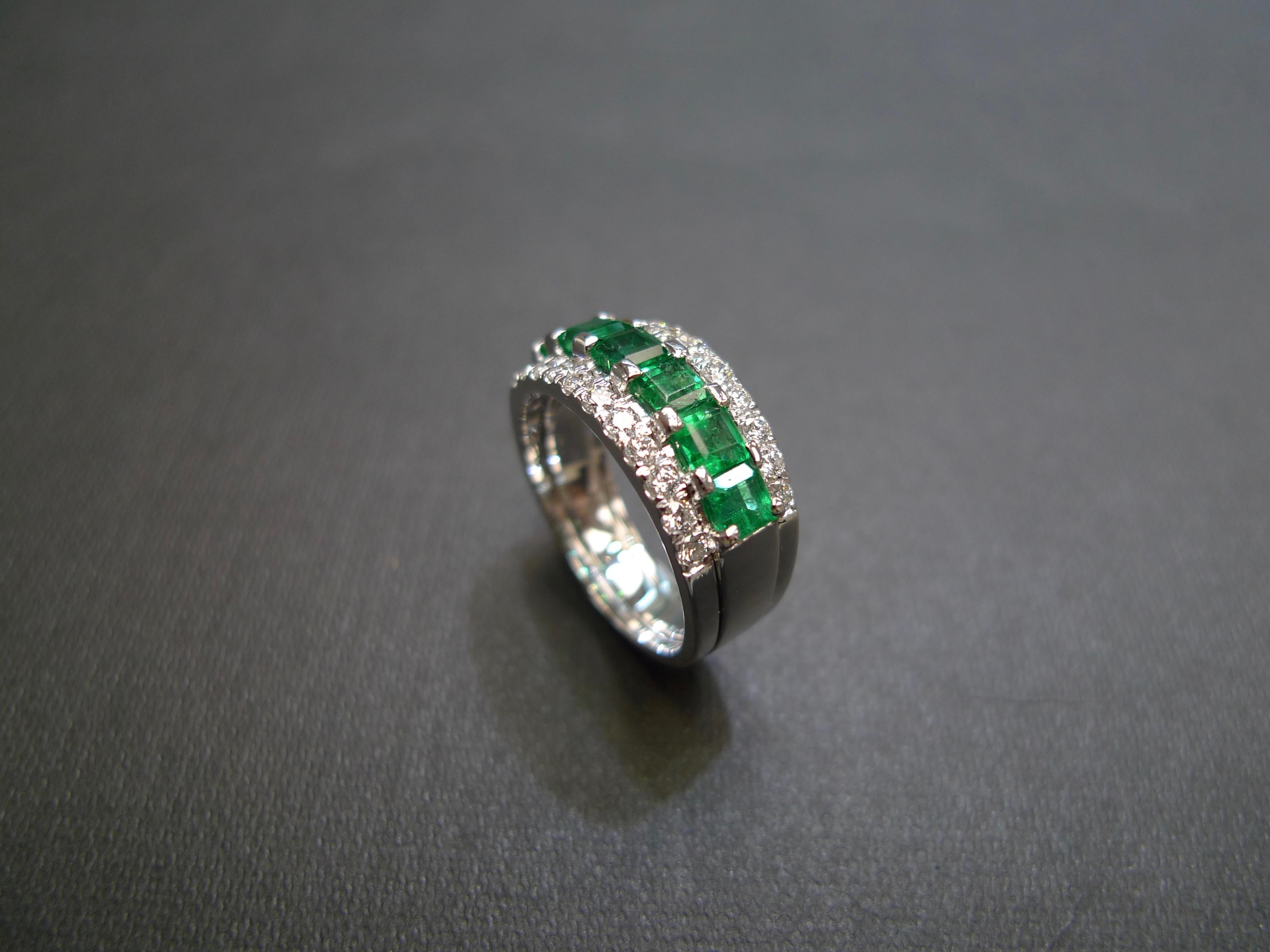 For Sale:  Three-Rows Square Cut Emerald and Round Brilliant Cut Diamond Wedding Ring 13