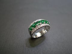 Three-Rows Square Cut Emerald and Round Brilliant Cut Diamond Wedding Ring