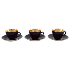 Three Royal Copenhagen / Aluminia Confetti Mocha Cups with Saucers