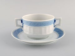 Three Royal Copenhagen Blue Fan Bouillon Cups with Saucers