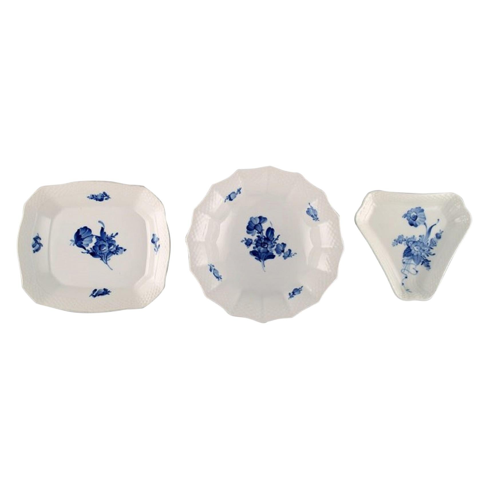 Three Royal Copenhagen Blue Flower Bowls / Dishes, 1960s