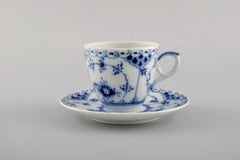 Three Royal Copenhagen Blue Fluted Half Lace Coffee Cups with Saucers, 1980s