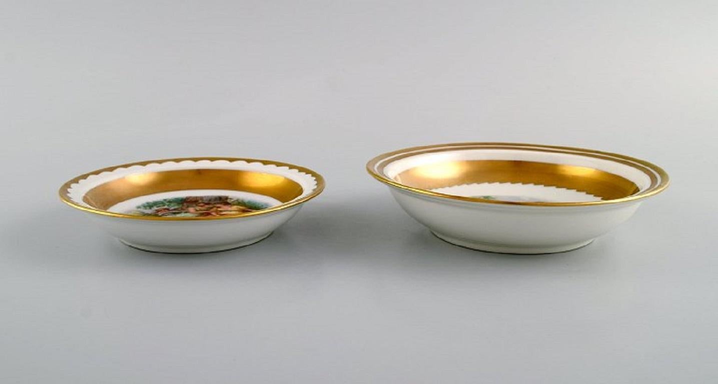 Danish Three Royal Copenhagen bowls decorated with flowers and romantic scenery.  For Sale