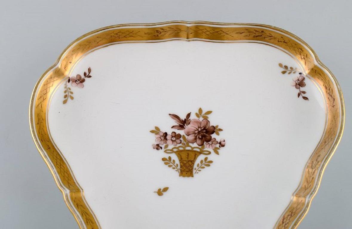 Danish Three Royal Copenhagen Golden Basket Dishes in Porcelain with Flowers For Sale