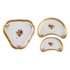 Three Royal Copenhagen Golden Basket Dishes in Porcelain with Flowers