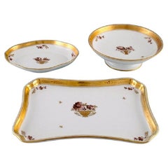 Antique Three Royal Copenhagen Golden Basket Dishes in Porcelain with Flowers