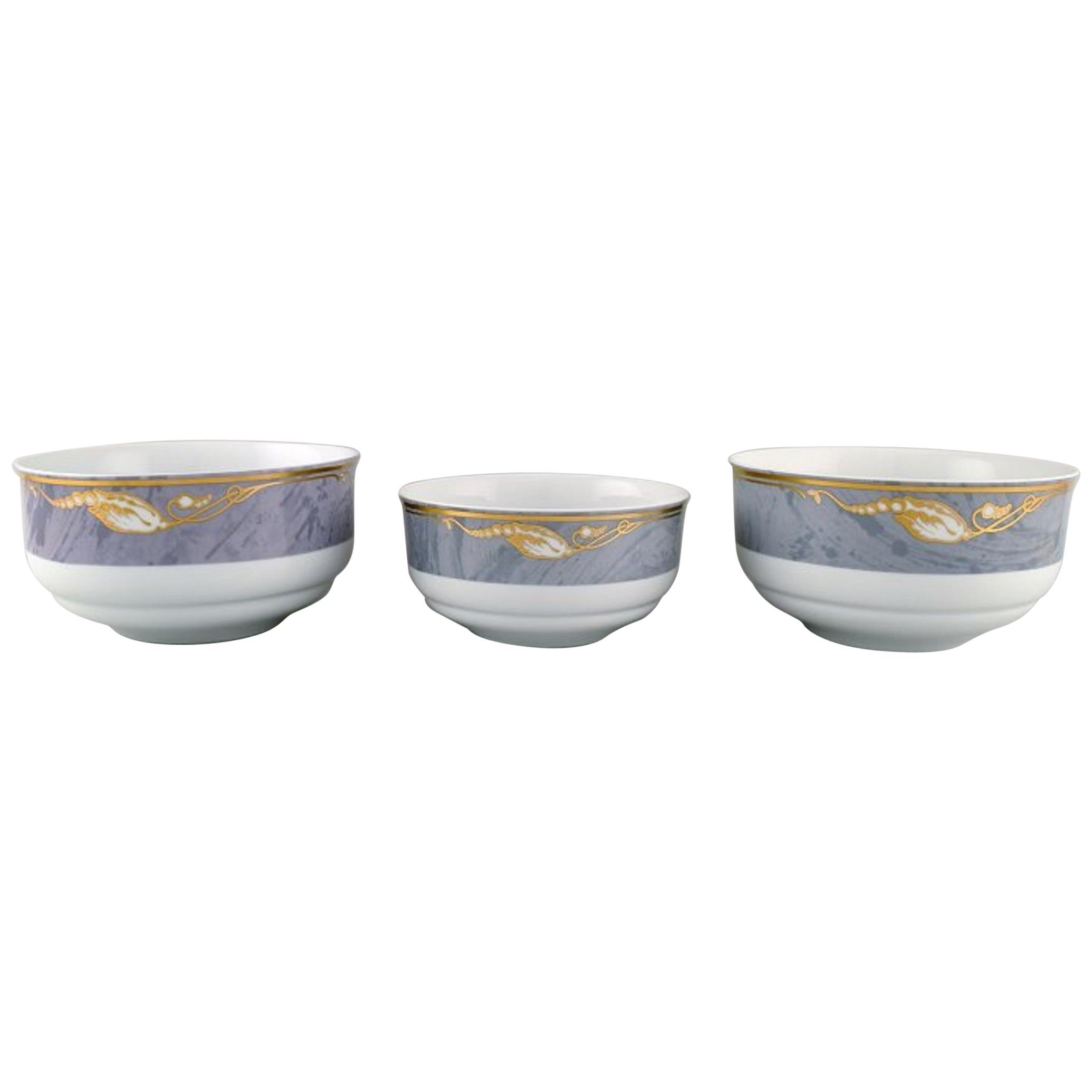 Three Royal Copenhagen Gray Magnolia Salad Bowls in Porcelain, Late 20th Century