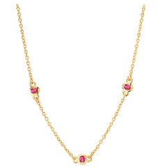 Three Rubies Bezel Set Silver Pendant Necklace Yellow Gold-Plated