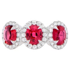 Three Rubies Ring Diamond Setting 3.21 Carats 18K White Gold