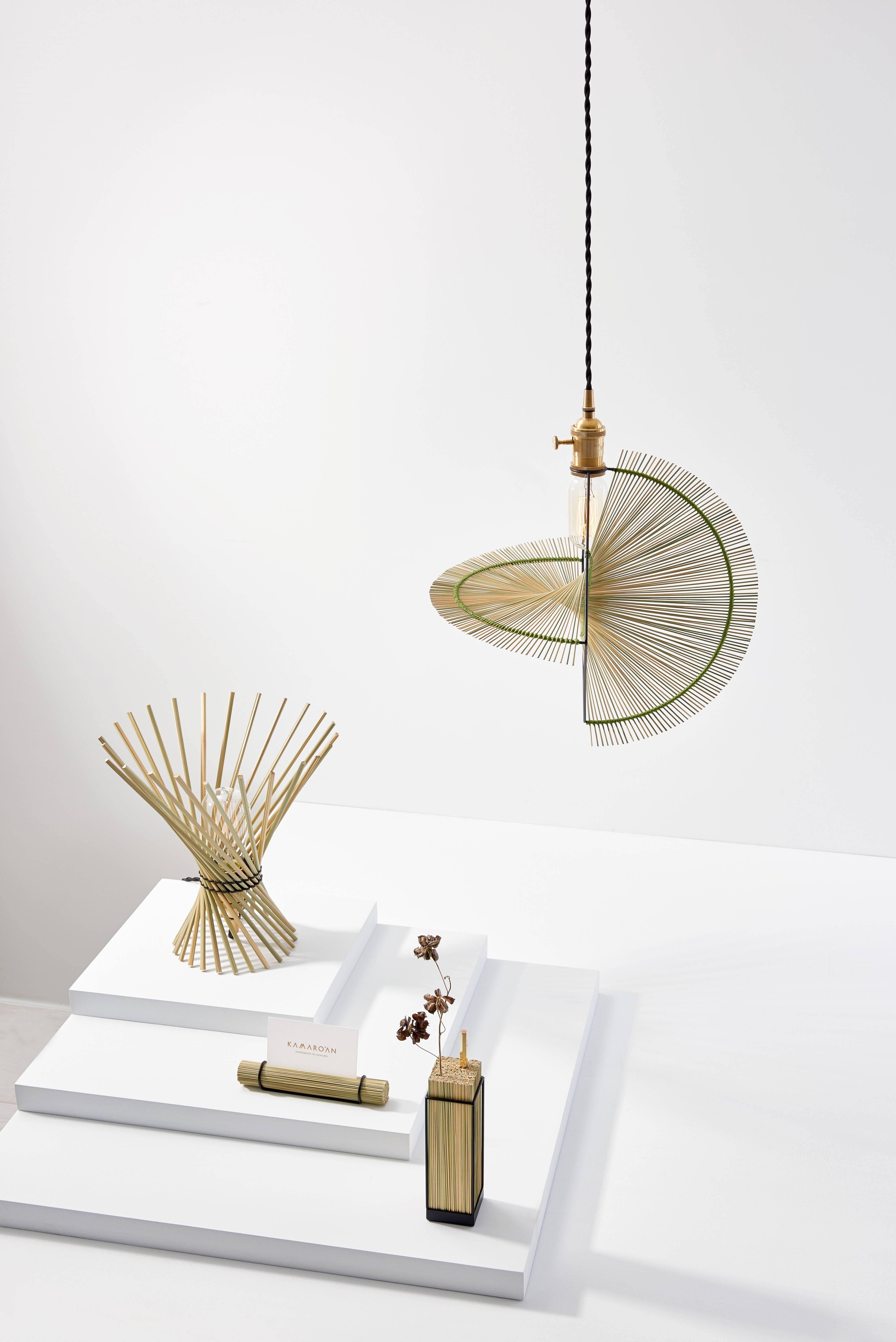 Three Ryar Light, Umbrella Sedge Handcrafted Pendant For Sale 8