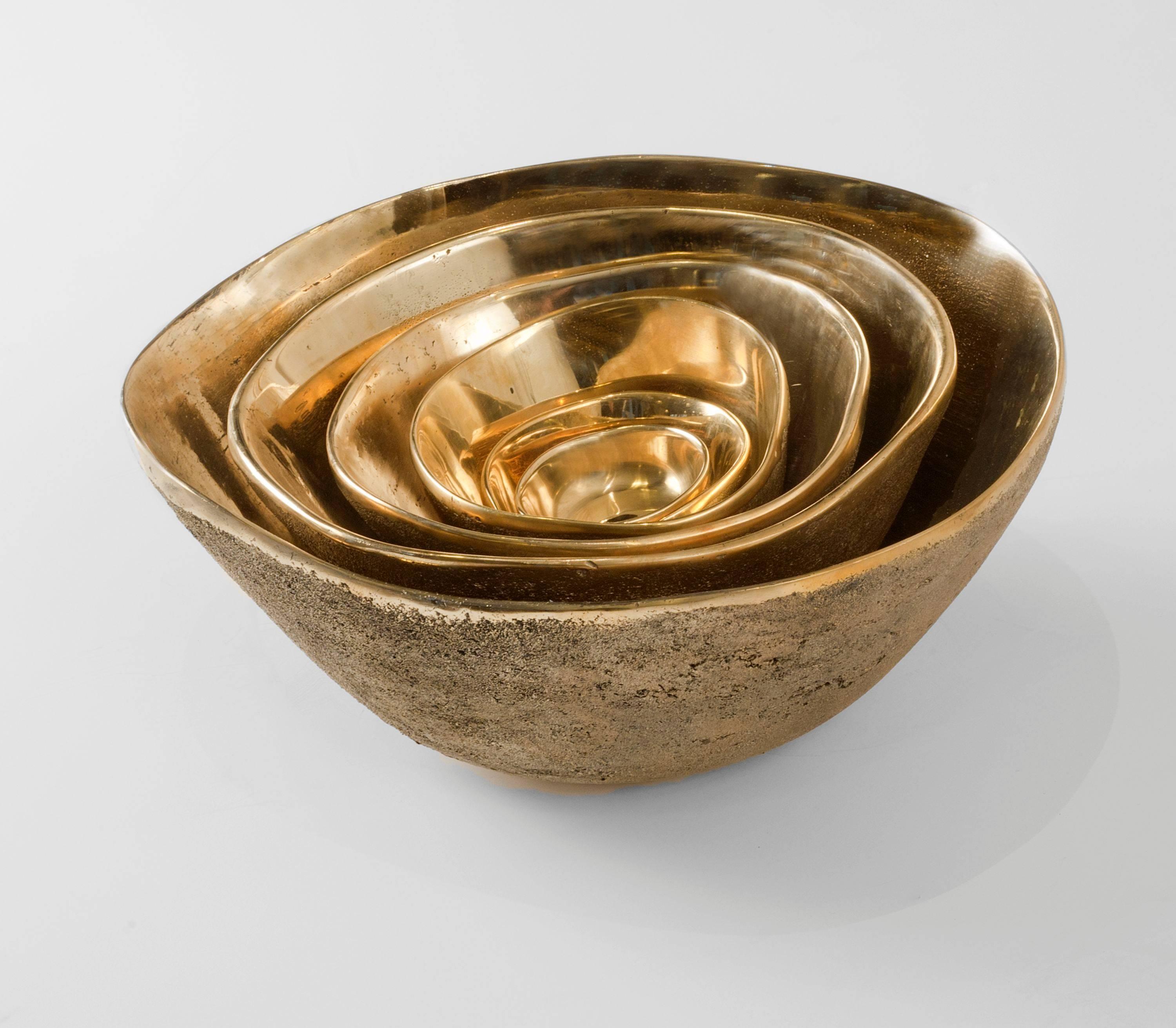 Moroccan Three Sand Cast Bronze Bowls by Jaimal Odedra For Sale
