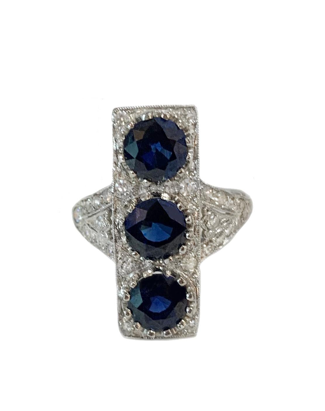 Women's Three Sapphire Ring with Diamonds For Sale