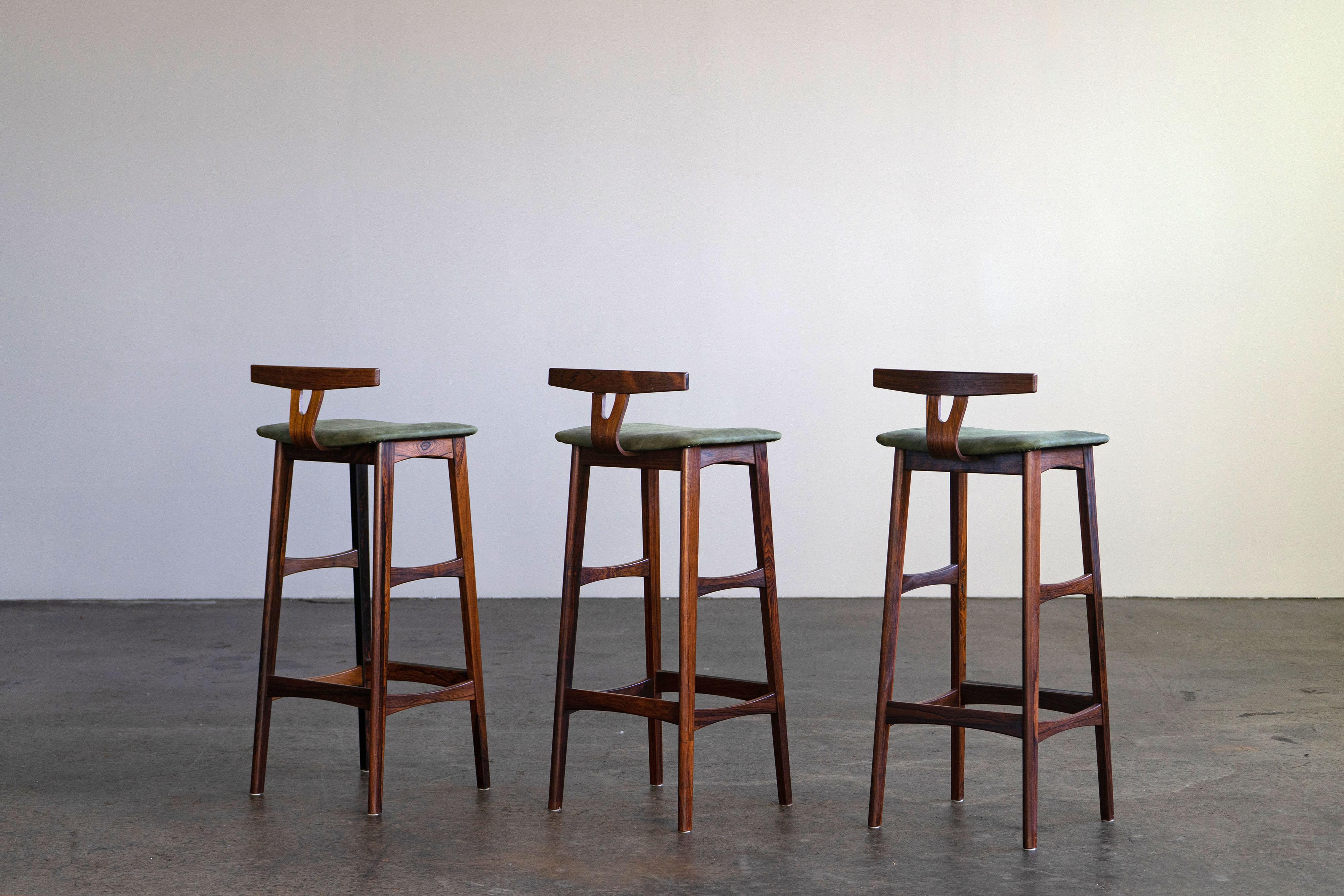 Danish Three Scandinavian Modern Rosewood Bar Stools by Knud Bent for Dyrlund, 1960s