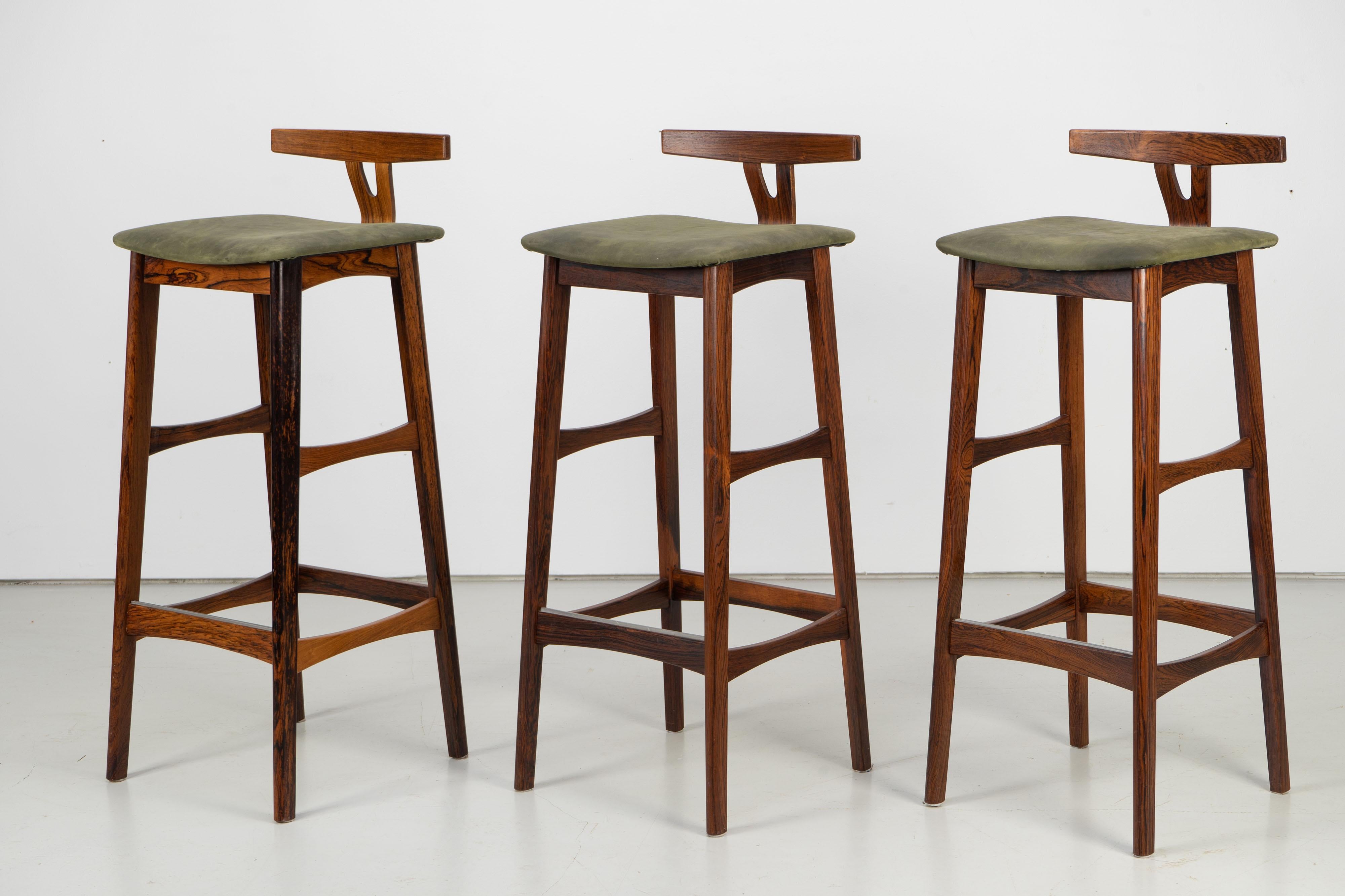 20th Century Three Scandinavian Modern Rosewood Bar Stools by Knud Bent for Dyrlund, 1960s