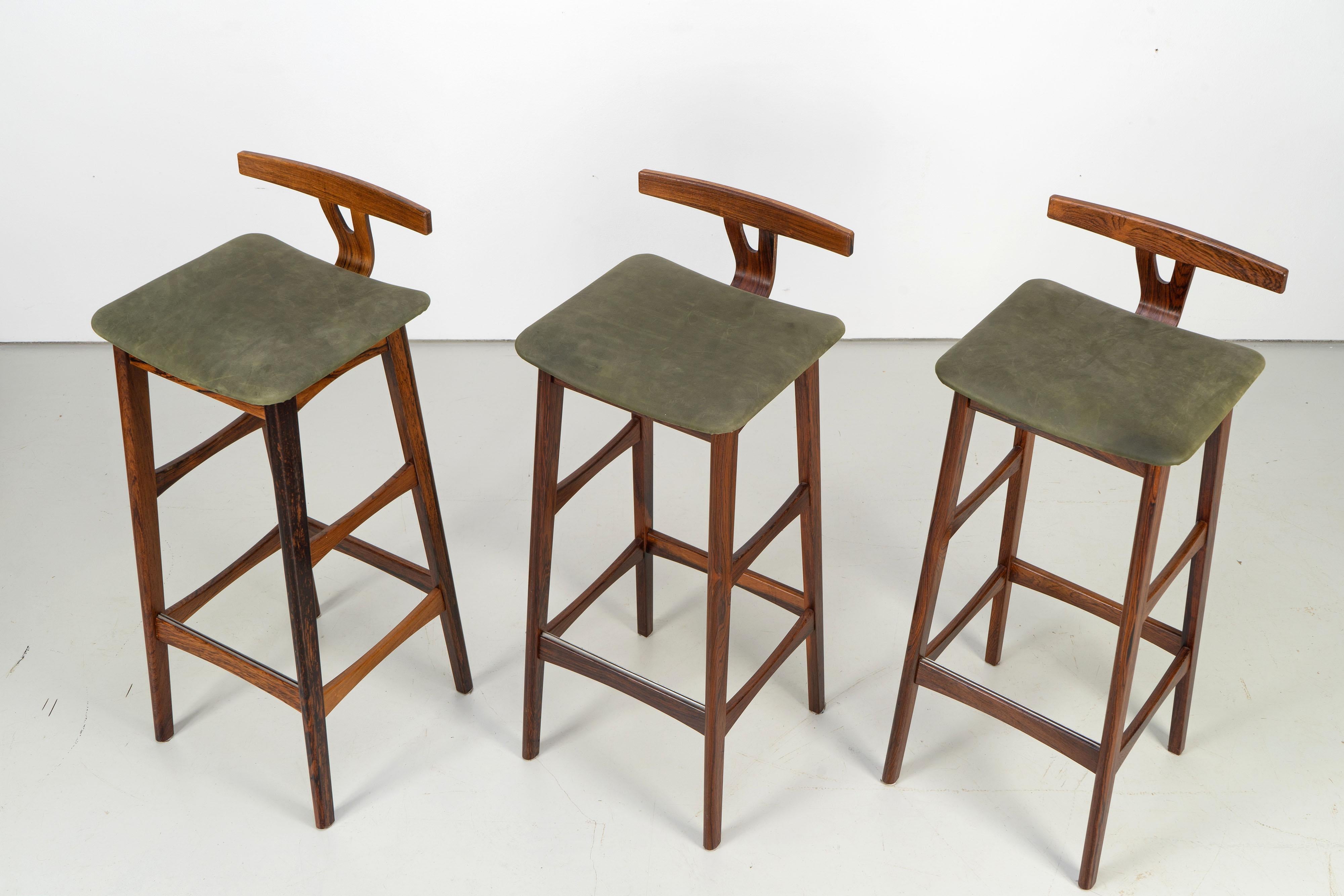 Three Scandinavian Modern Rosewood Bar Stools by Knud Bent for Dyrlund, 1960s 1