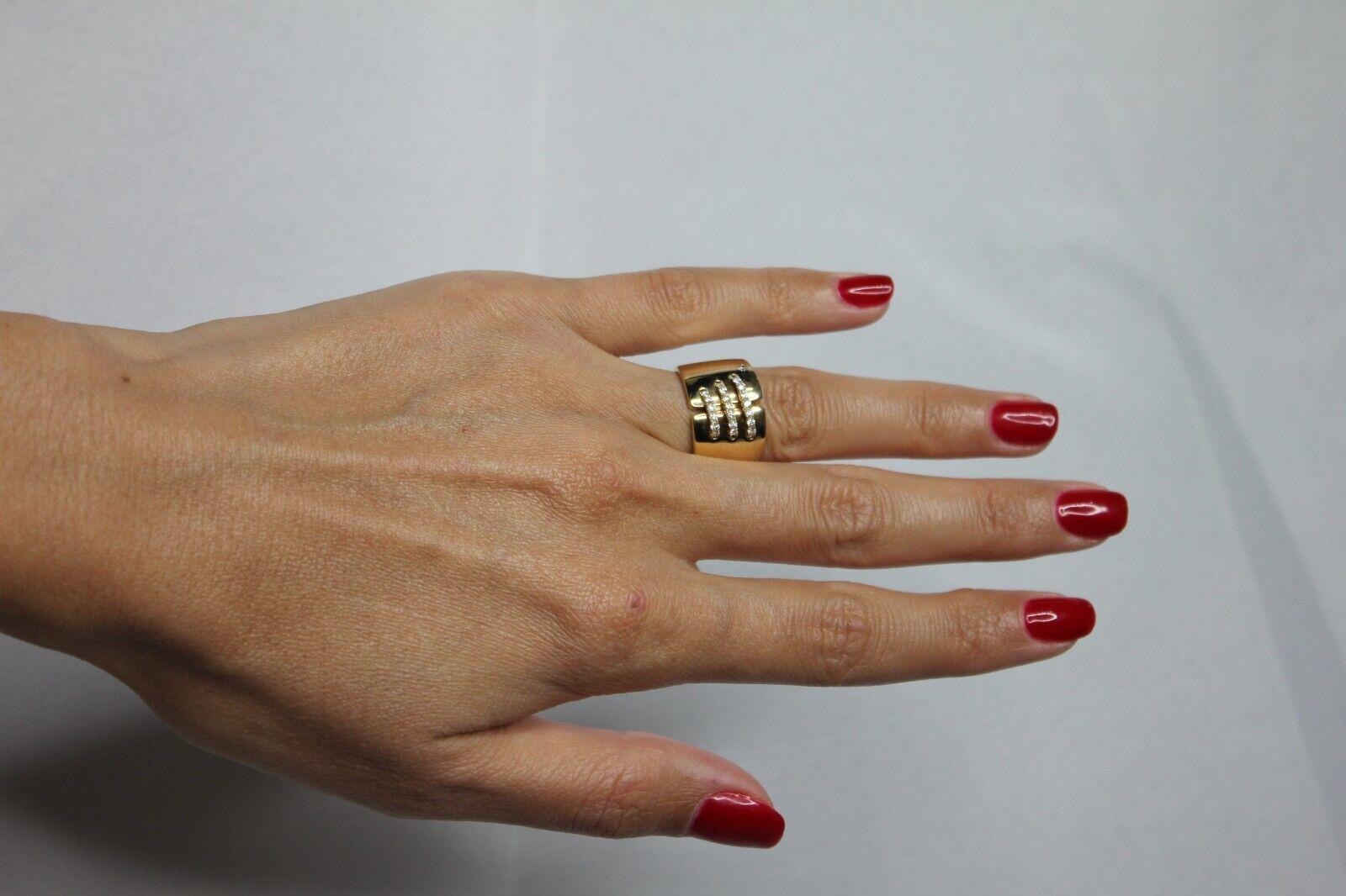 Anello da cocktail con diamante, linea larga e grosso, fascia a sigaro in oro giallo 14 carati in vendita 2