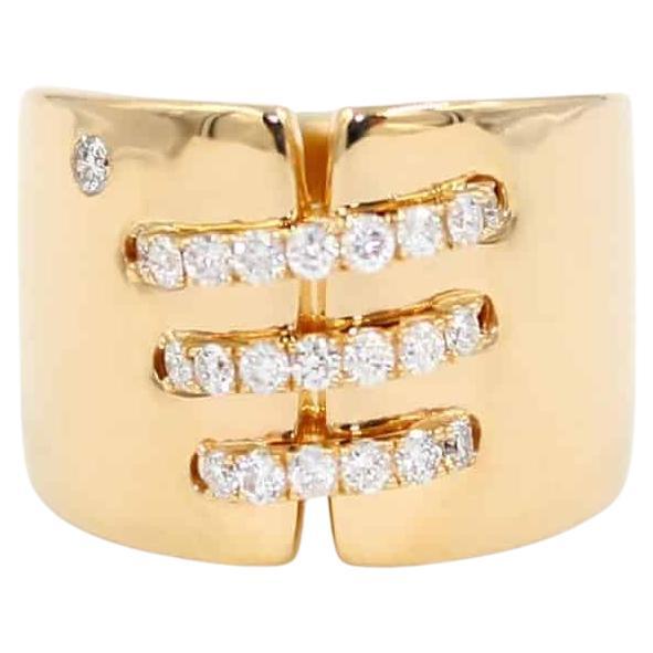 Diamond Wide Line Chunky Statement Cocktail Ring Cigar Band 14 Karat Yellow Gold For Sale