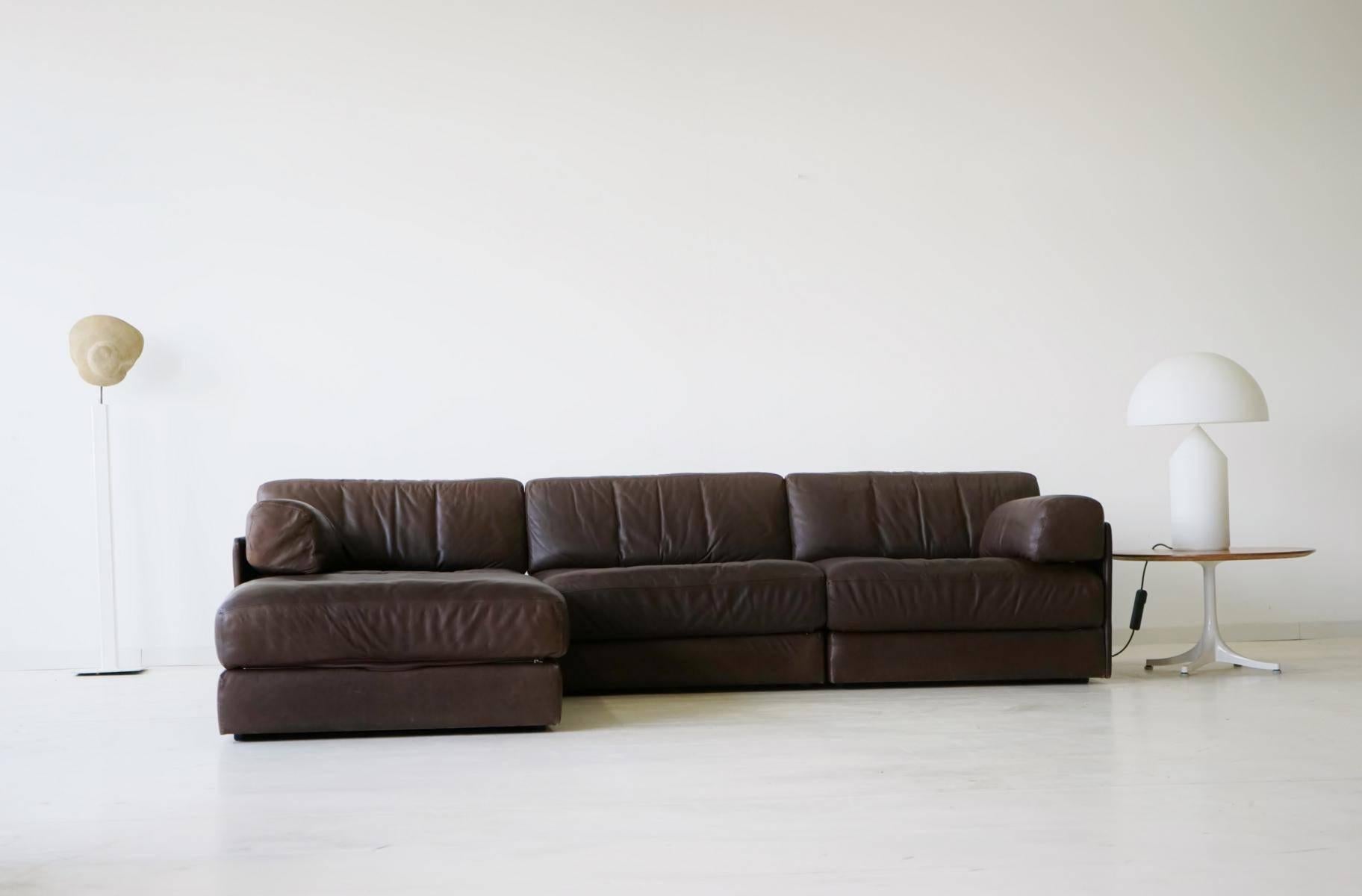 Mid-Century Modern Three-Seat and Ottoman, De Sede Ds 76 Leather Modular Lounge Sofa Daybed