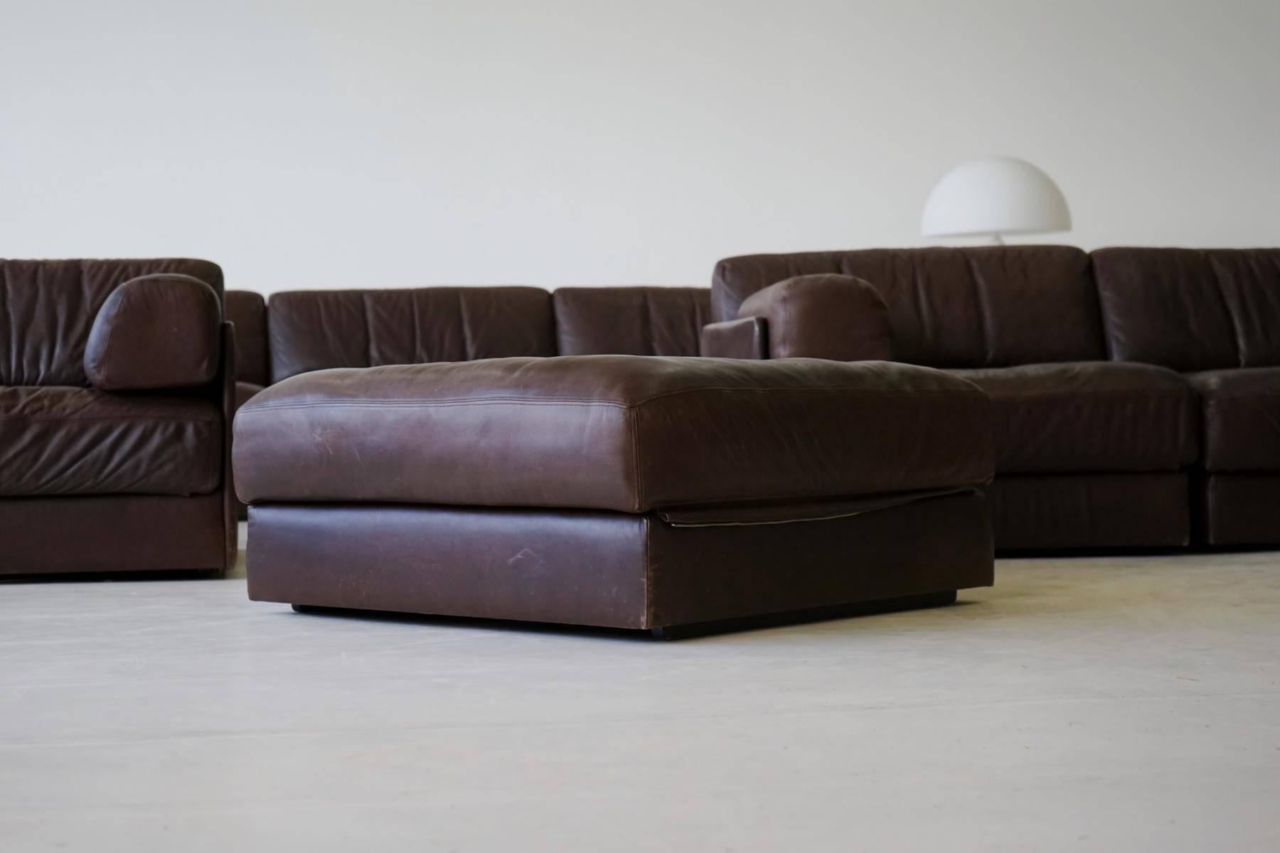 Swiss Three-Seat and Ottoman, De Sede Ds 76 Leather Modular Lounge Sofa Daybed