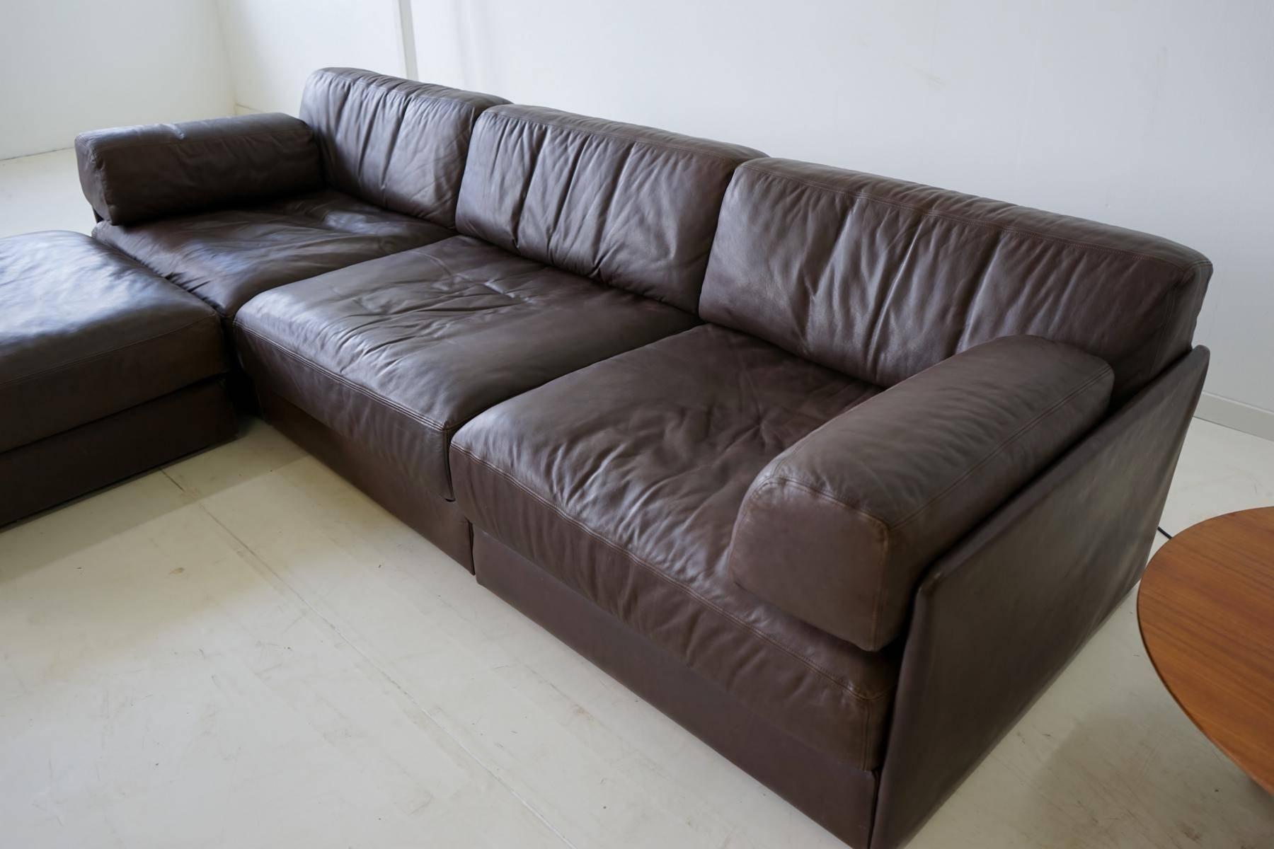 Three-Seat and Ottoman, De Sede Ds 76 Leather Modular Lounge Sofa Daybed In Good Condition In Telgte, DE