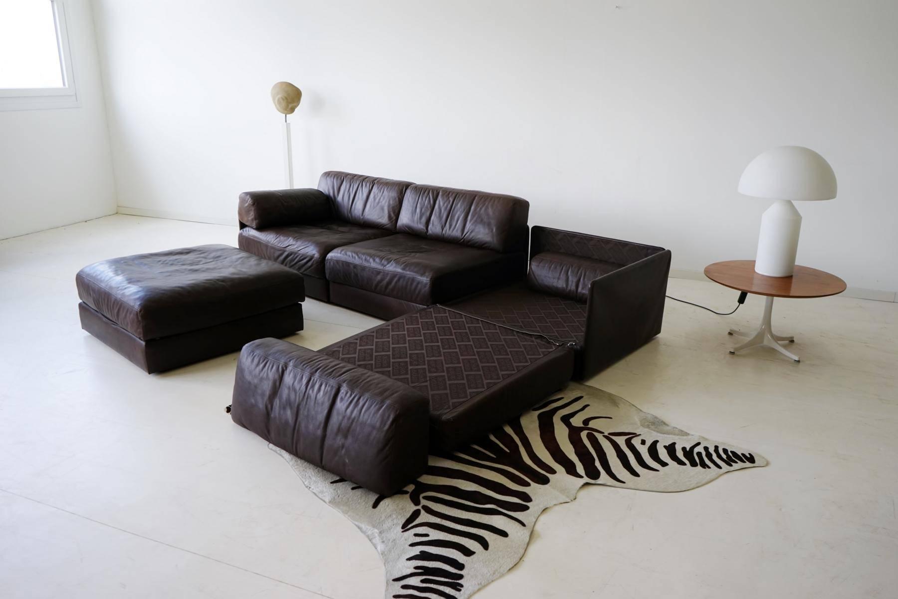 Late 20th Century Three-Seat and Ottoman, De Sede Ds 76 Leather Modular Lounge Sofa Daybed