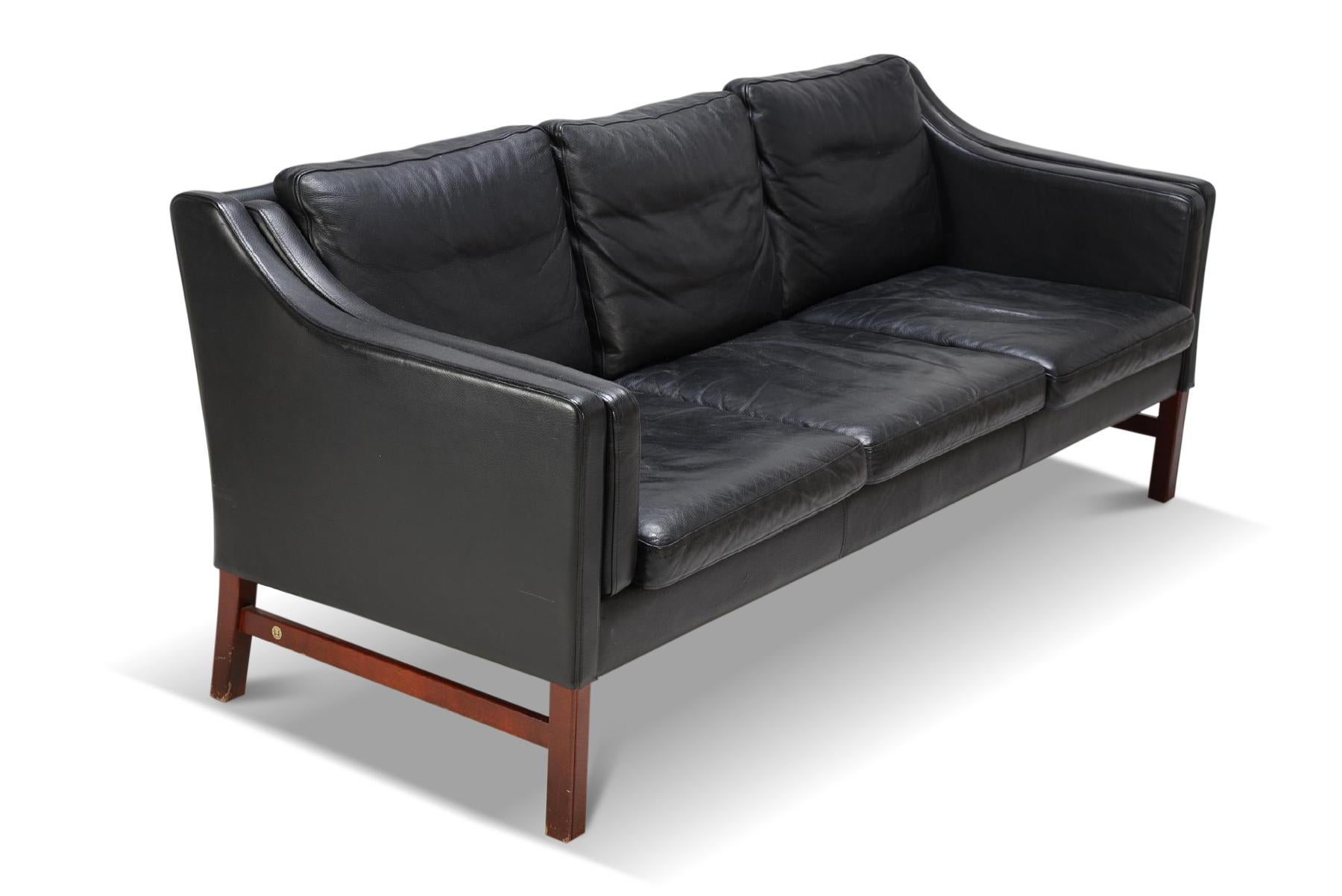 Danish Three Seat Black Leather Sofa by Skippers Møbler