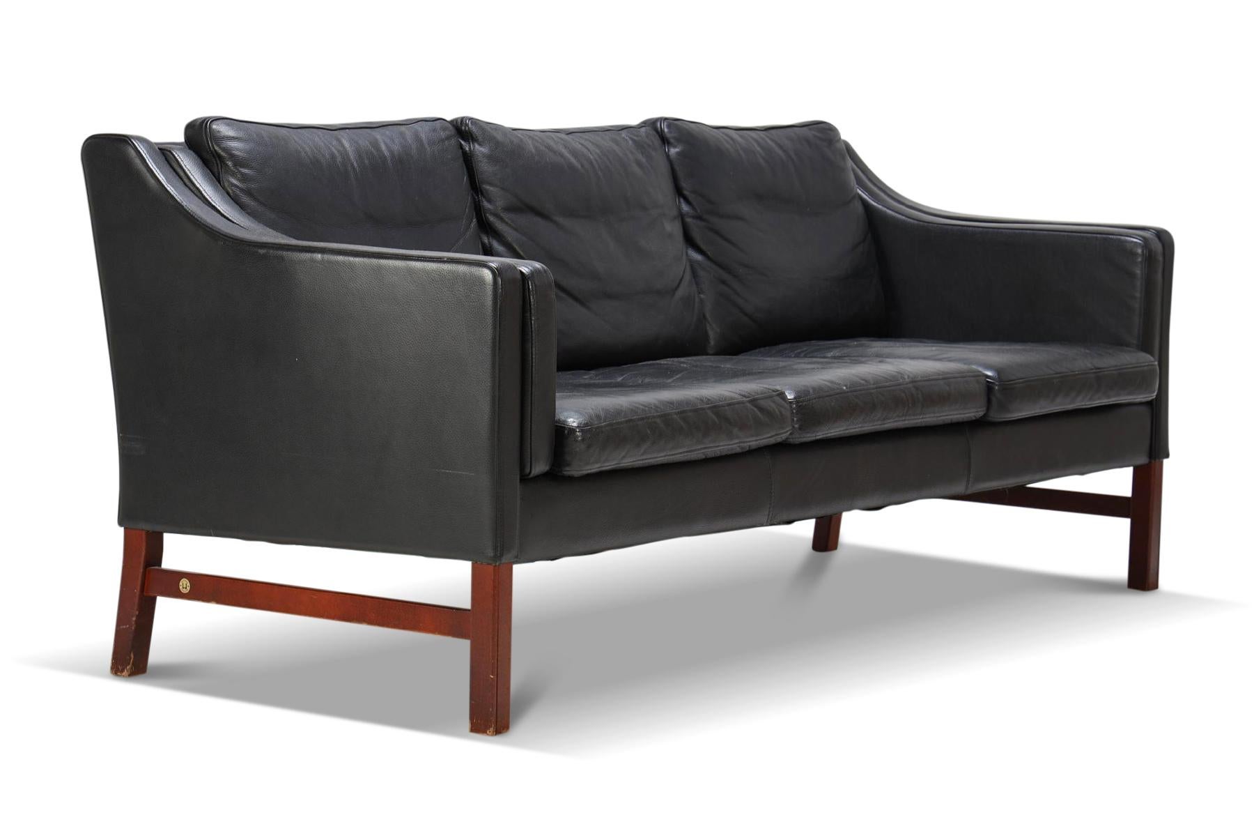 Three Seat Black Leather Sofa by Skippers Møbler In Excellent Condition In Berkeley, CA