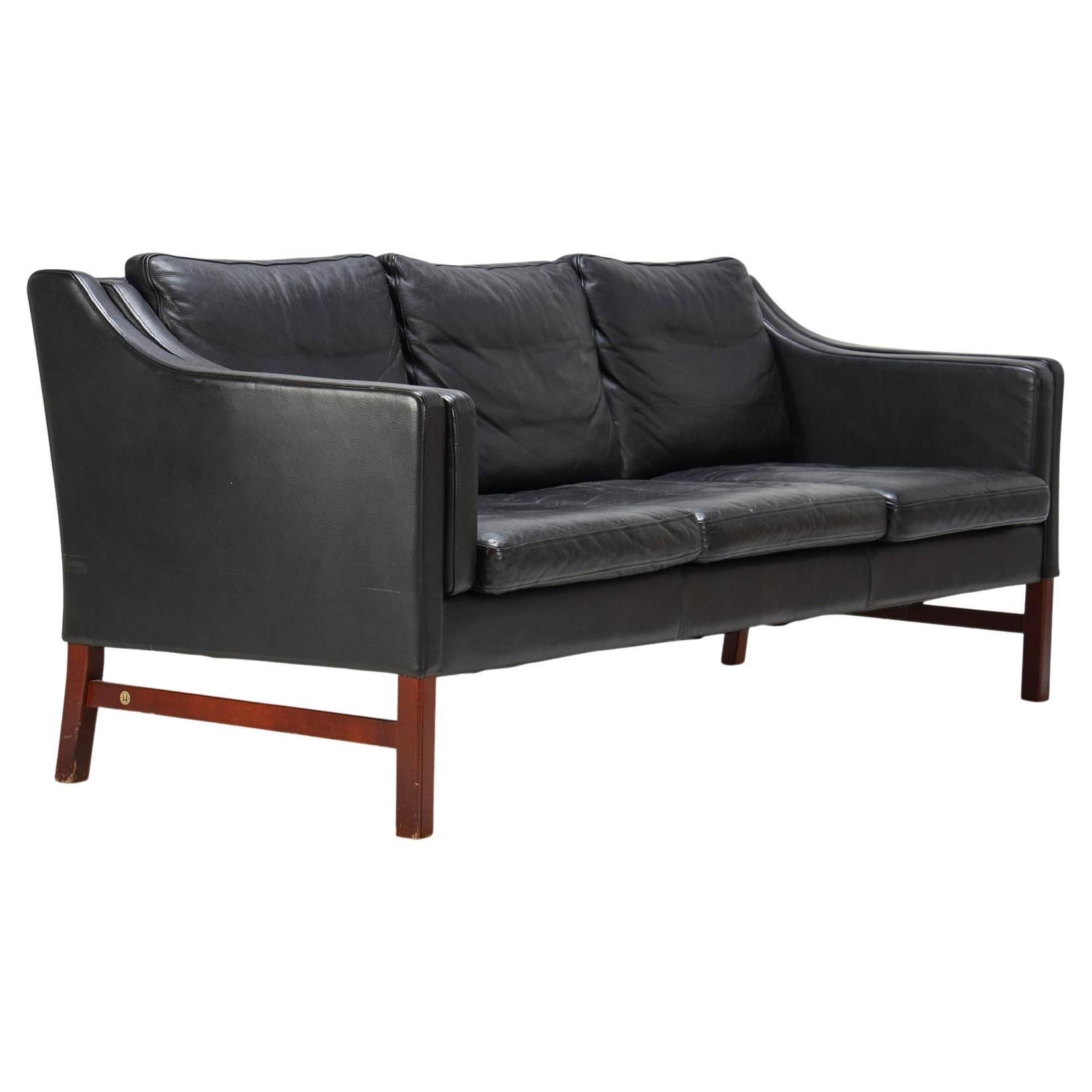 Three Seat Black Leather Sofa by Skippers Møbler