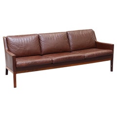 Three Seat Brown Leather Sofa by Kai Lyngfeldt Larsen