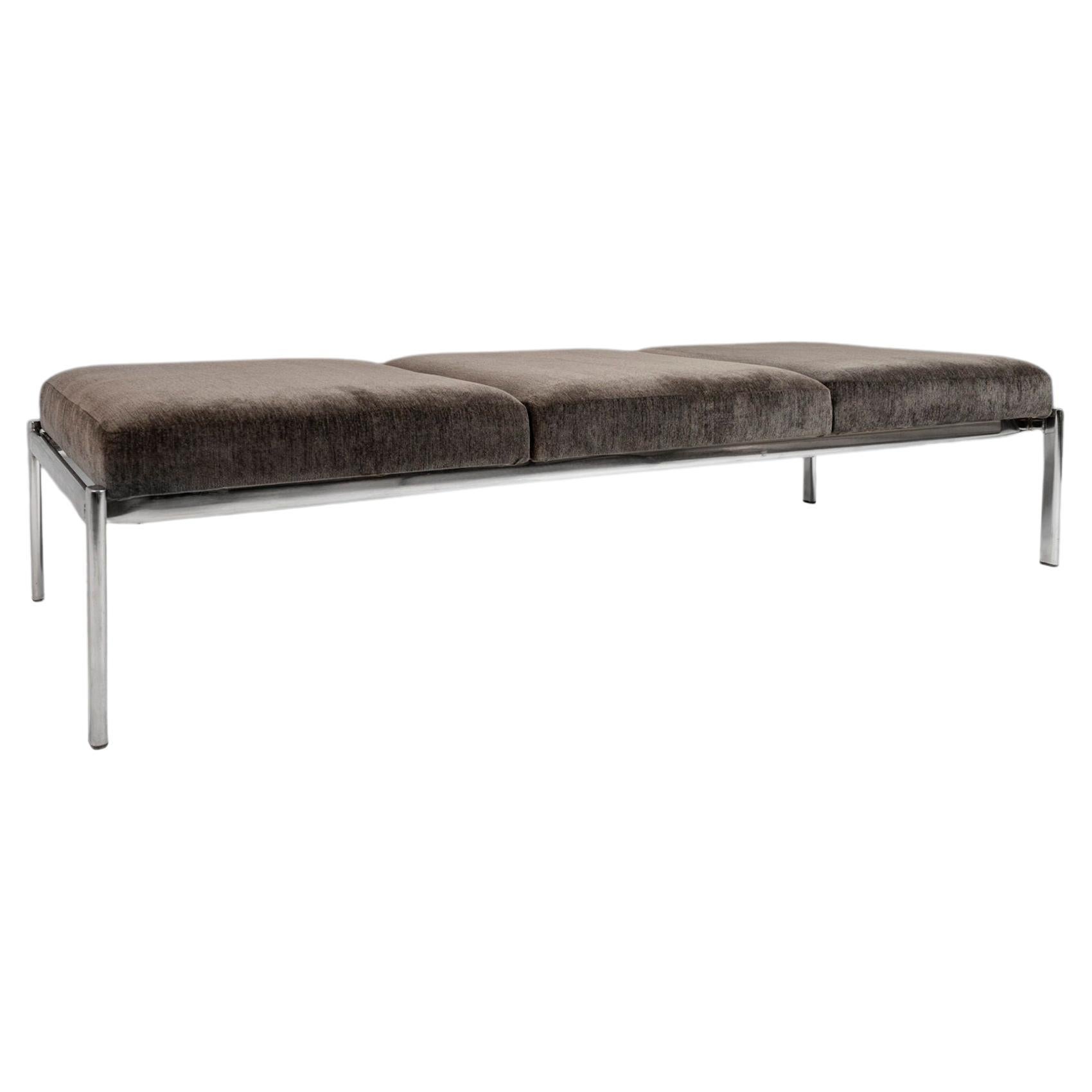 Three Seat Contemporary Bench on Chrome Frame Ilmari Tapiovaara for Stendig, USA For Sale