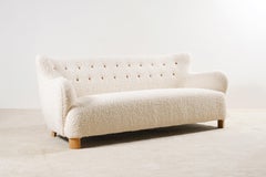 Three-Seat Danish Curved Sofa, Original Piece from the 1940s Newly Upholstered