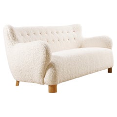 Dreisitziges dänisches geschwungenes Sofa, Originalstück aus den 1940er Jahren, neu gepolstert
