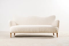 Three-Seat Danish Curved Sofa, Original Piece from the 1950s Newly Upholstered