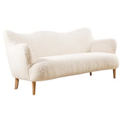 Three-Seat Danish Curved Sofa, Original Piece from the 1950s Newly Upholstered