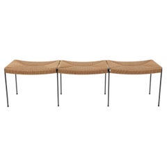 Three Seat Double Rail Handwoven Rush Bench