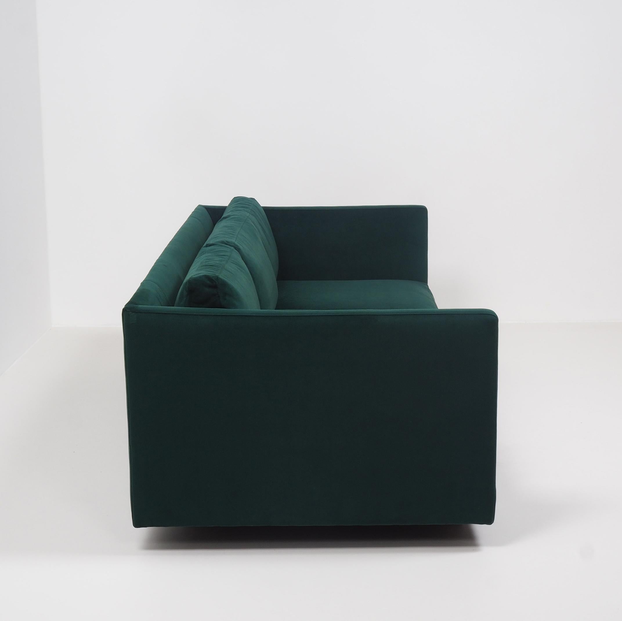 Mid-Century Modern Three-Seat Green Velvet Tuxedo Sofa by Milo Baughman for Thayer Coggin, 1967