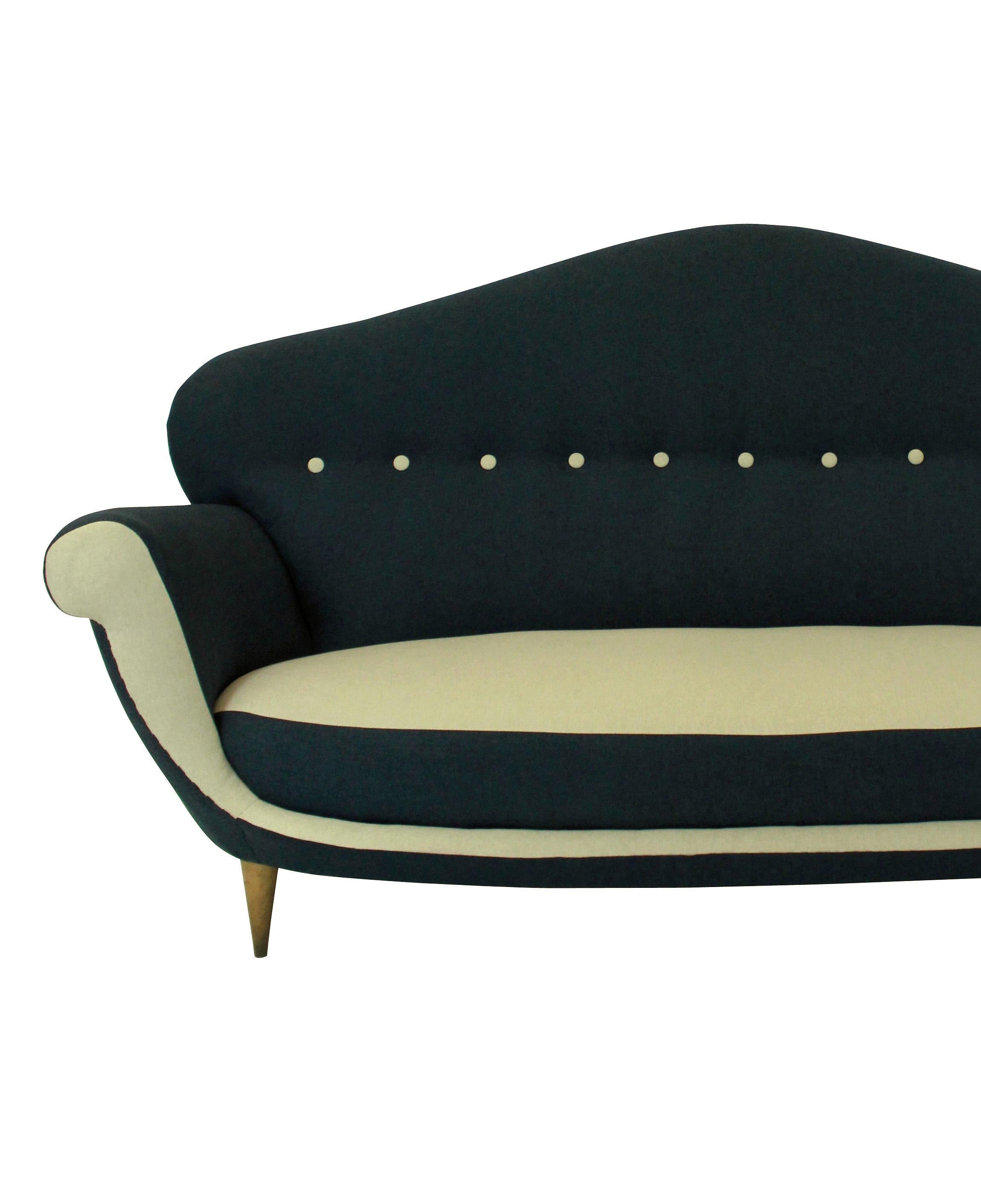 Mid-Century Modern Three-Seat Italian Sofa of Unusual Design