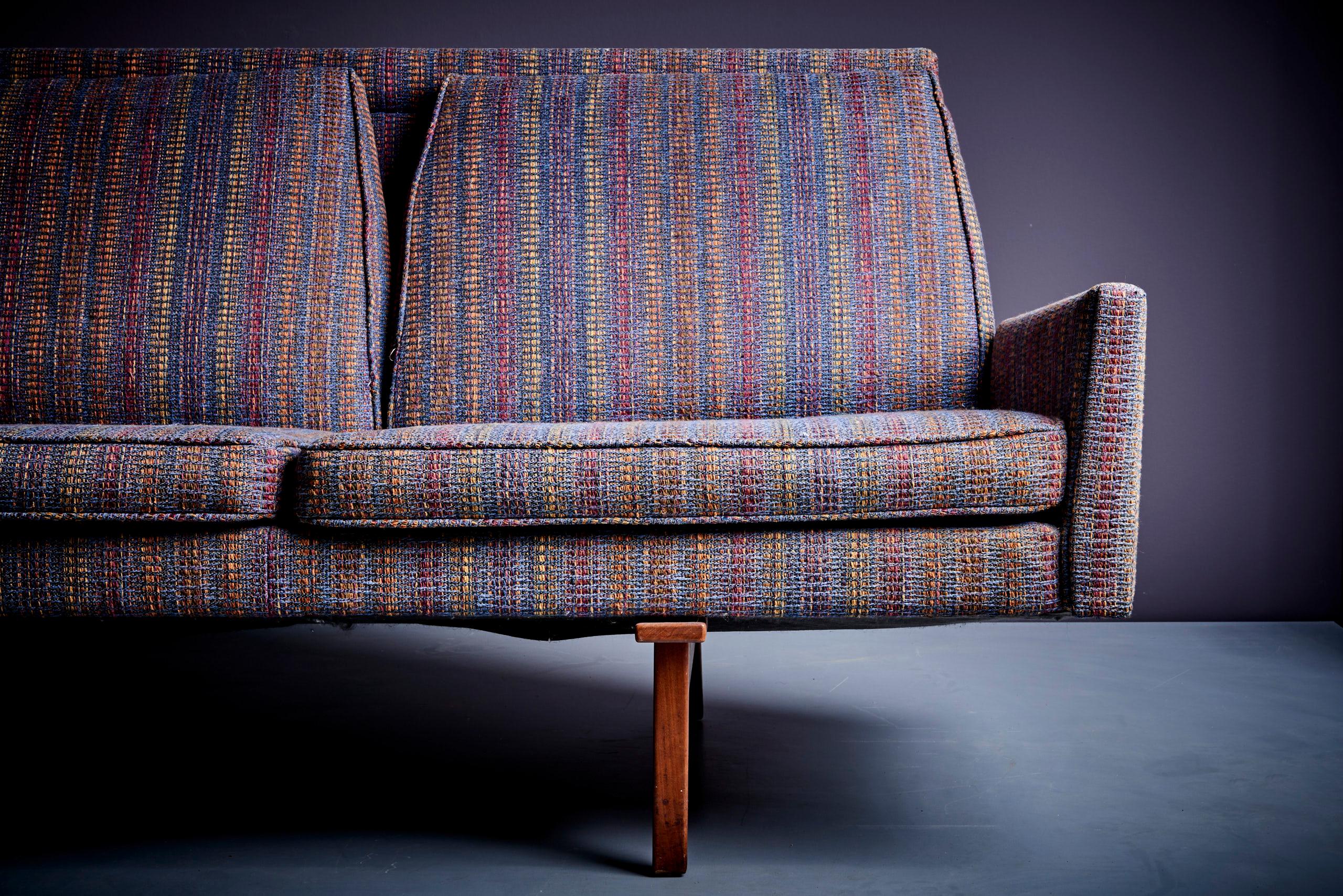 20th Century Three-Seat Jens Risom Sofa for Risom Design Inc multicolored fabric with stripes For Sale