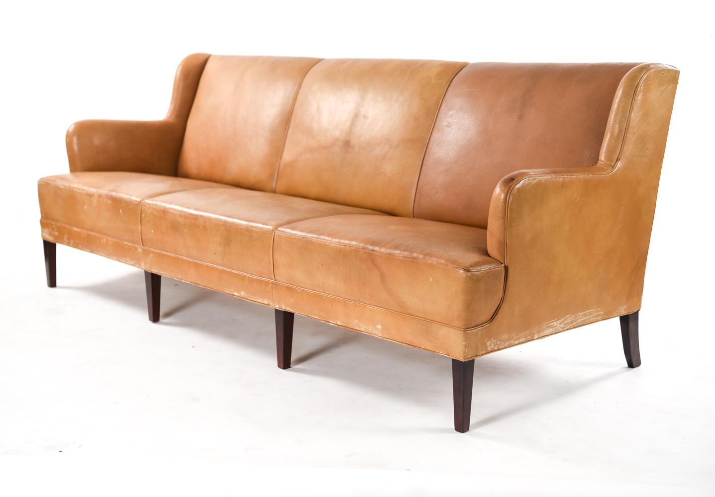 Three-Seat Leather and Mahogany Sofa by Frits Henningsen, 1930s 6