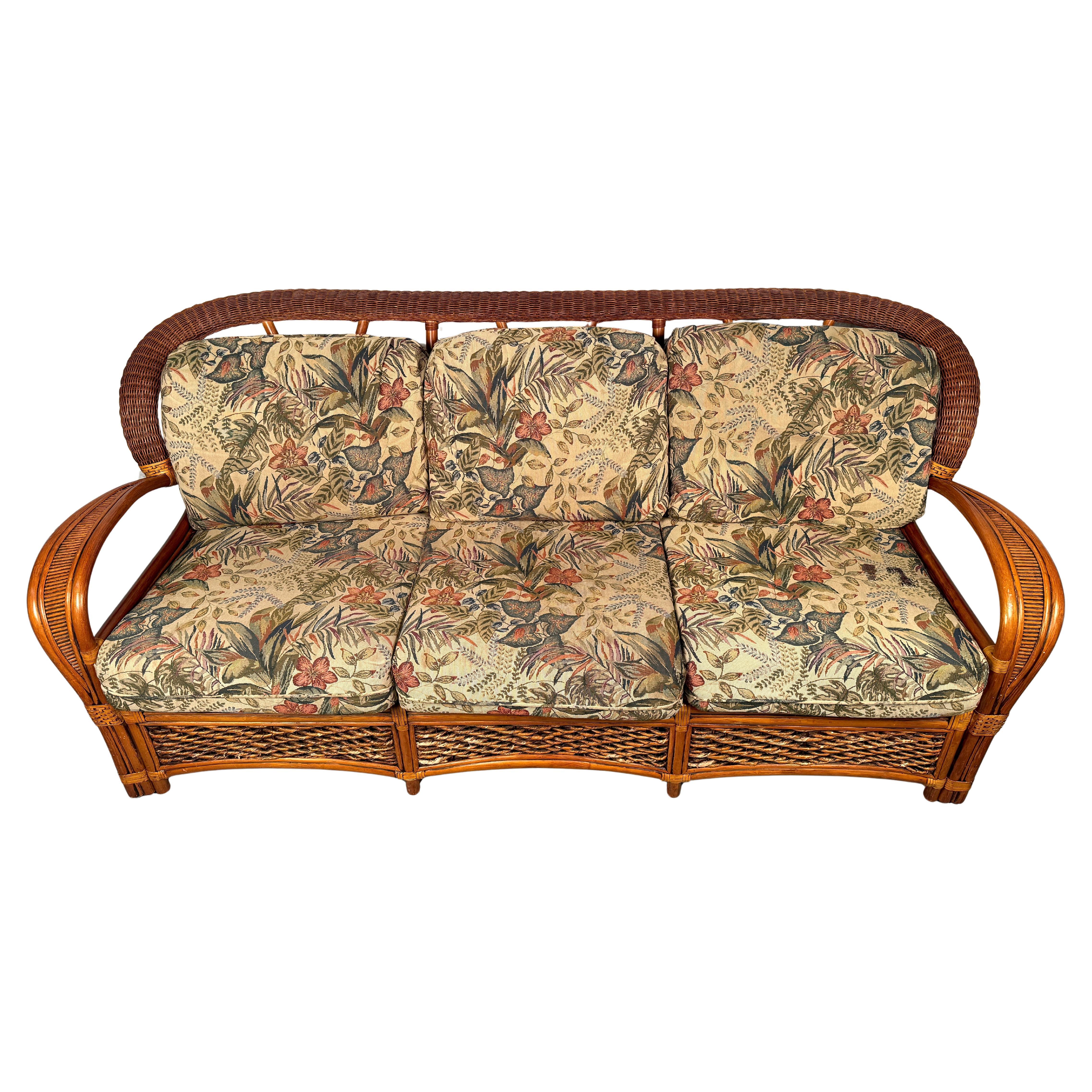 Three Seat Rattan Sofa By Palm Springs For Sale