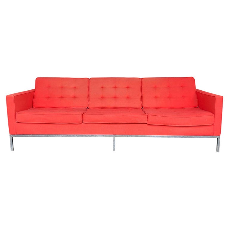 Three Seat Lounge Sofa in Red style of Florence Knoll For Sale at 1stDibs