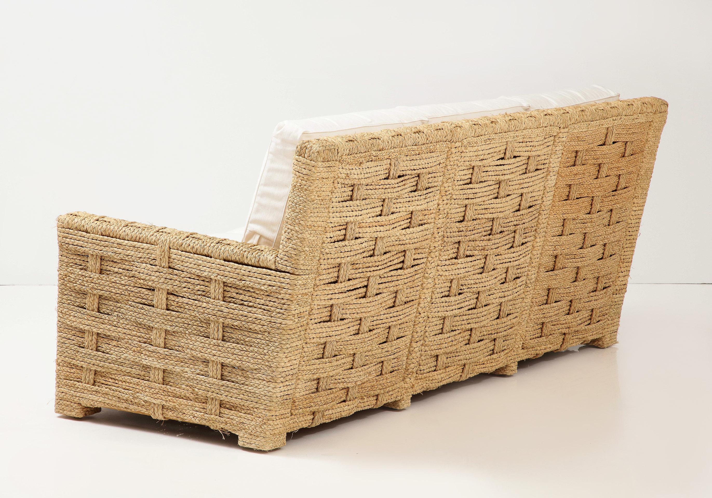 Hand-Woven Three-Seat Salon Set by Adrien Audoux & Frida Minet For Sale