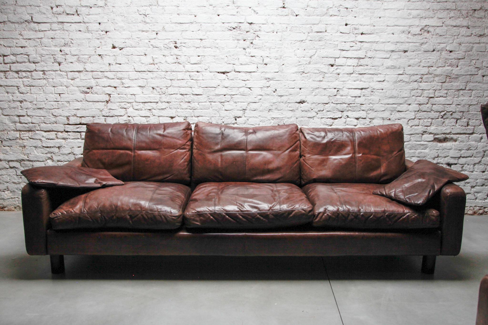 Mid-Century Modern Three Seat Sofa Brown Leather designed by COR, 1970s, Germany