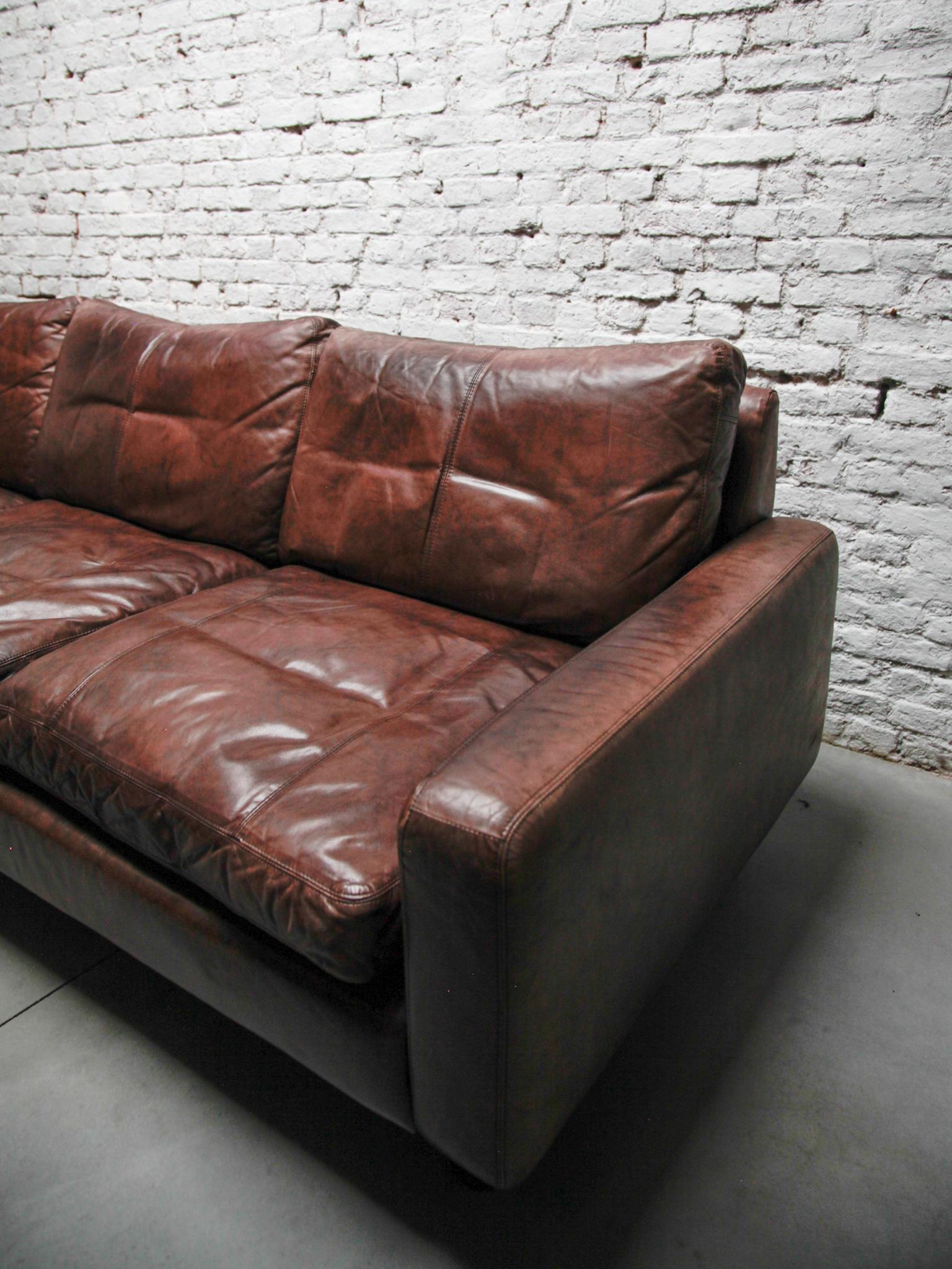 Three Seat Sofa Brown Leather designed by COR, 1970s, Germany In Good Condition In Antwerp, BE