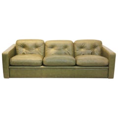 Three-Seat Sofa by Poltrona Frau in Olive green leather, Italy 1970s