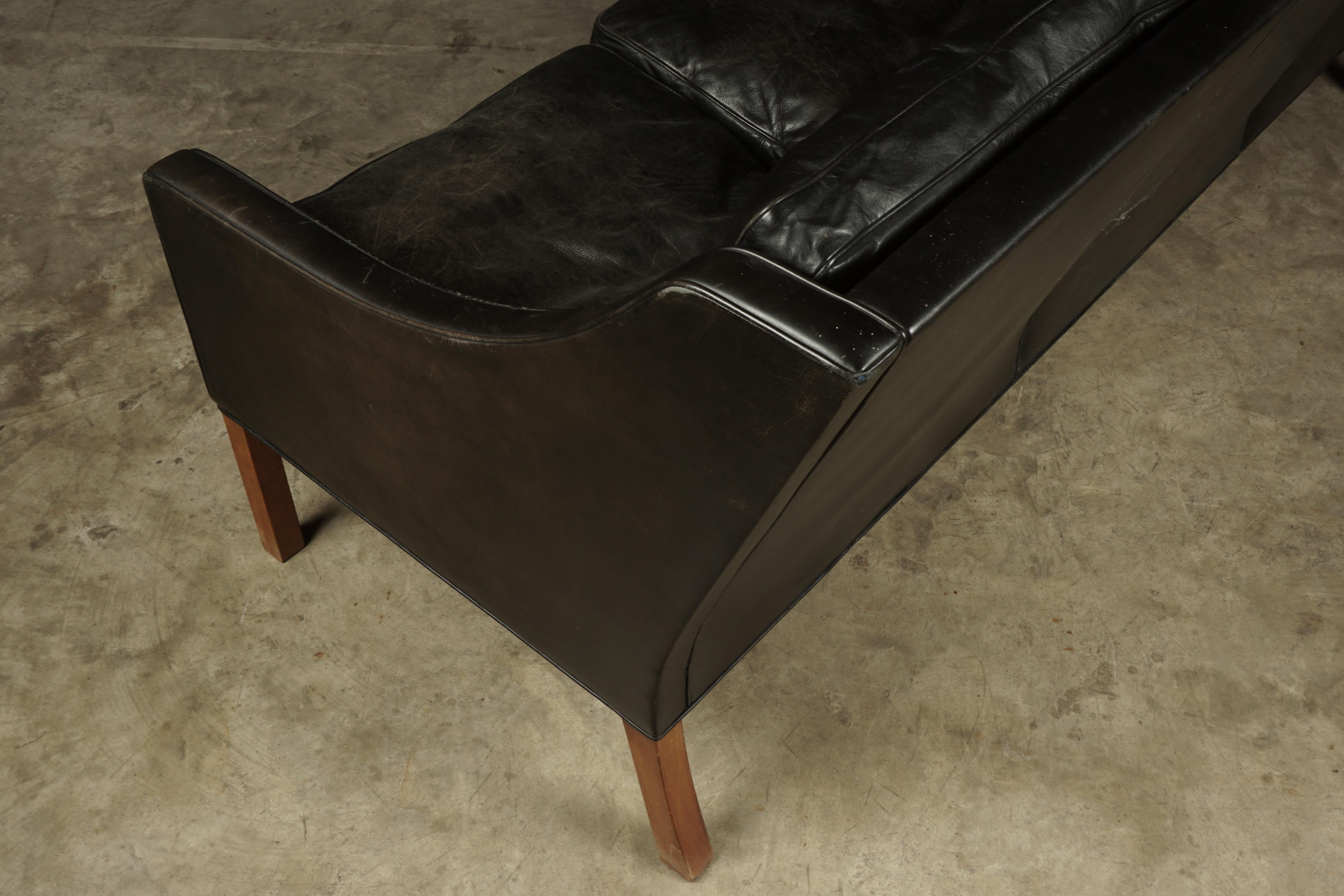 Leather Three-Seat Sofa Designed by Borge Mogensen, Model 2209