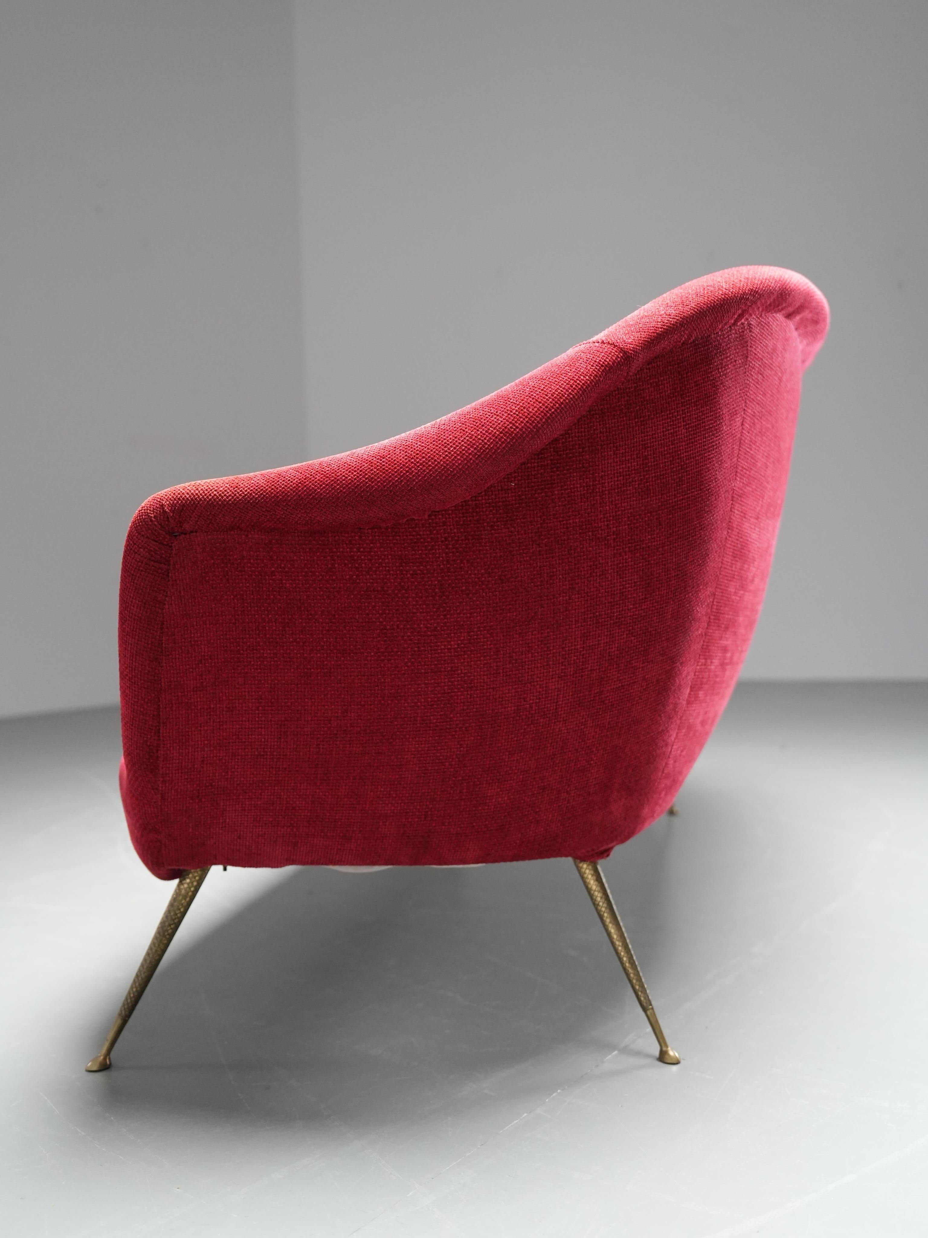 Romantic Three-Seat Sofa in Brass and Fabric, Italy, 1960s For Sale 5