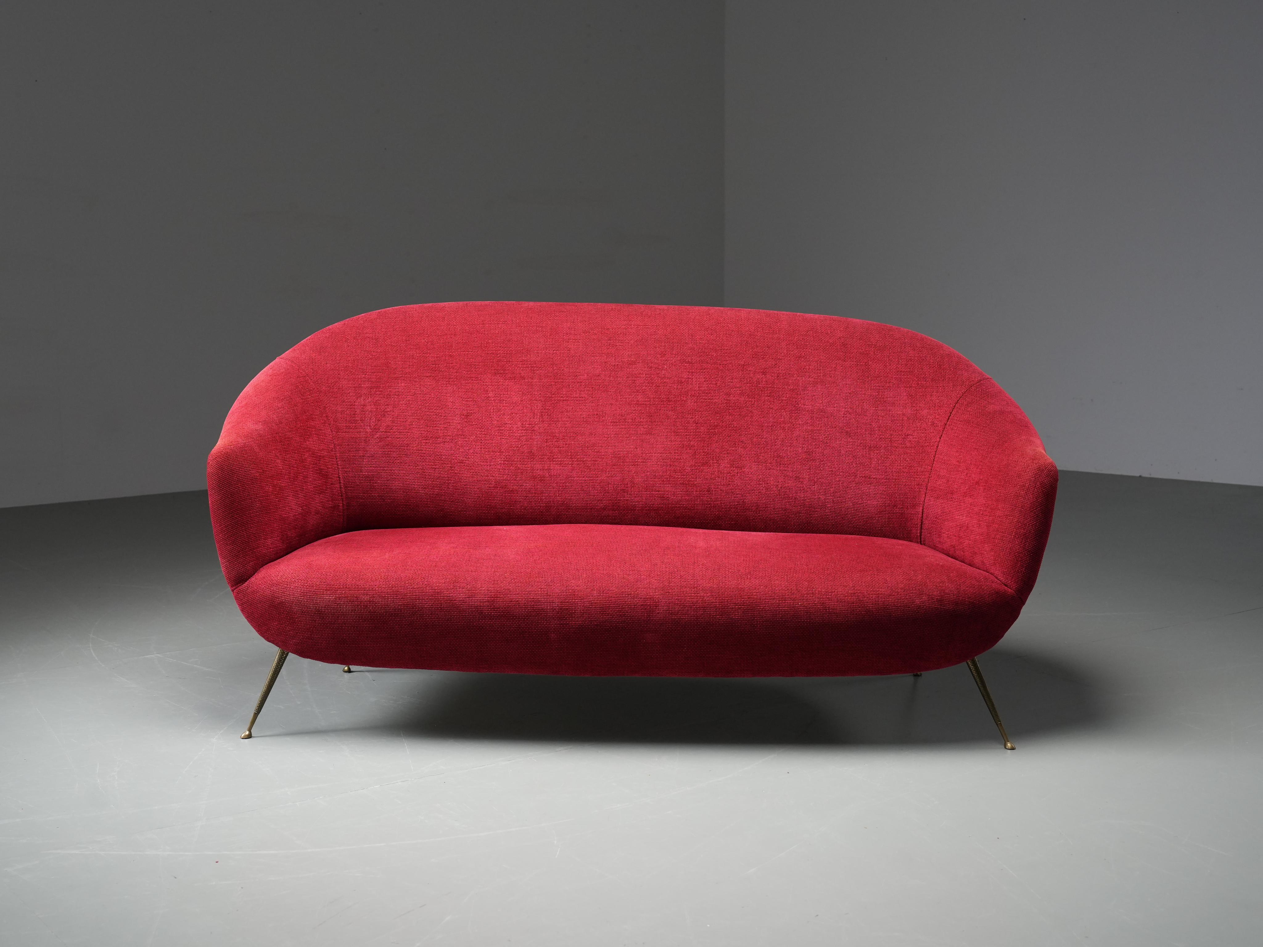 Italian Romantic Three-Seat Sofa in Brass and Fabric, Italy, 1960s For Sale