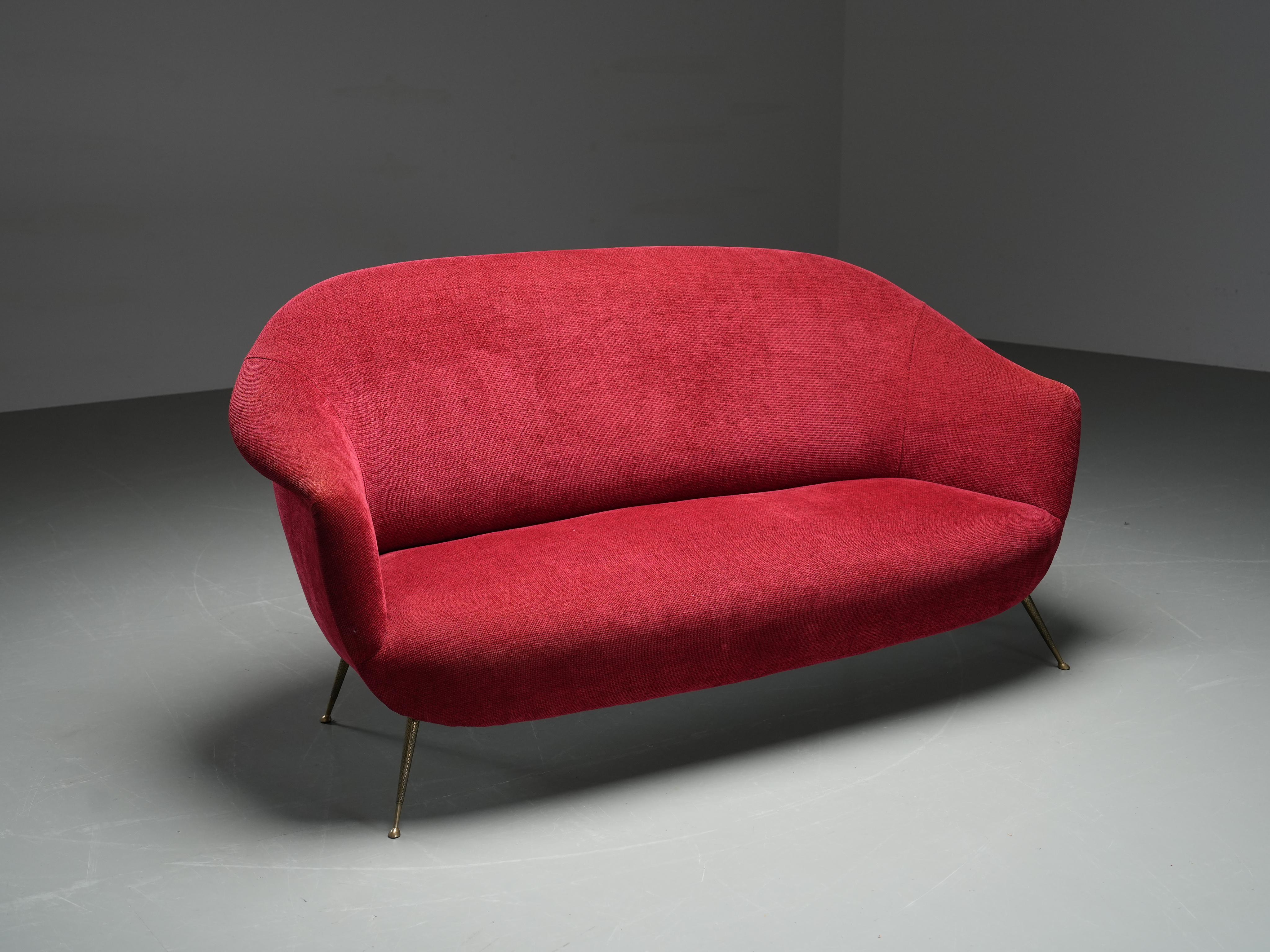 Romantic Three-Seat Sofa in Brass and Fabric, Italy, 1960s For Sale 2